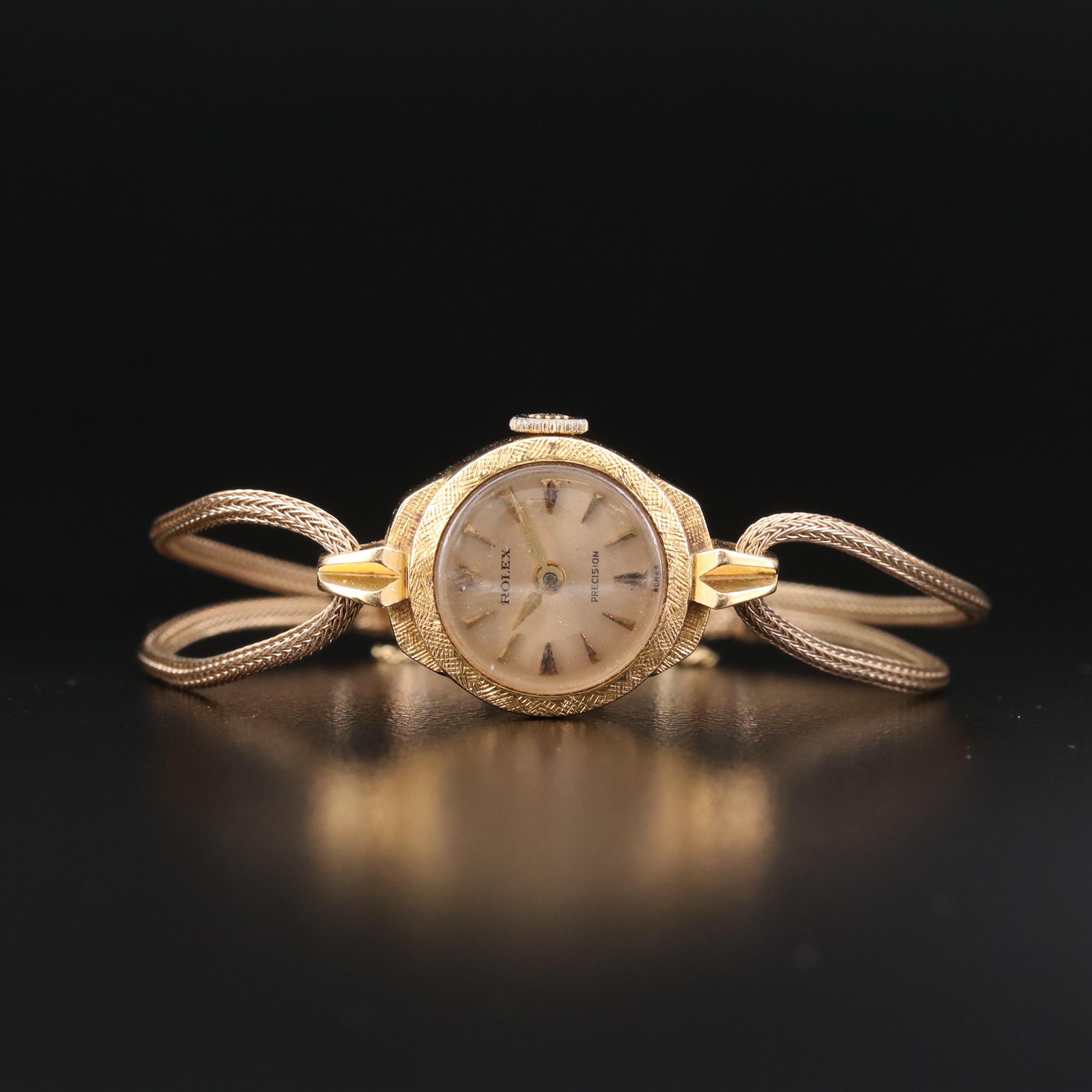 Rolex Precision 18K Gold Stem Wind Watch, Circa 1950