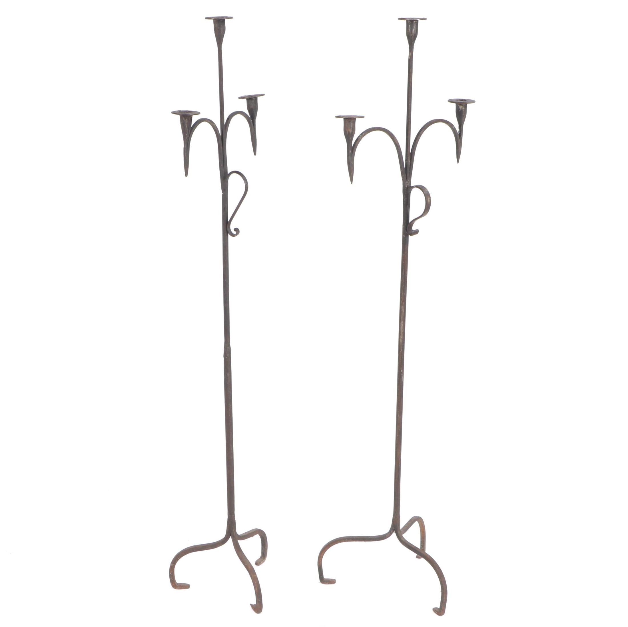 Near Pair of Wrought-Iron Standing Candelabra, Late 19th/Early 20th Century