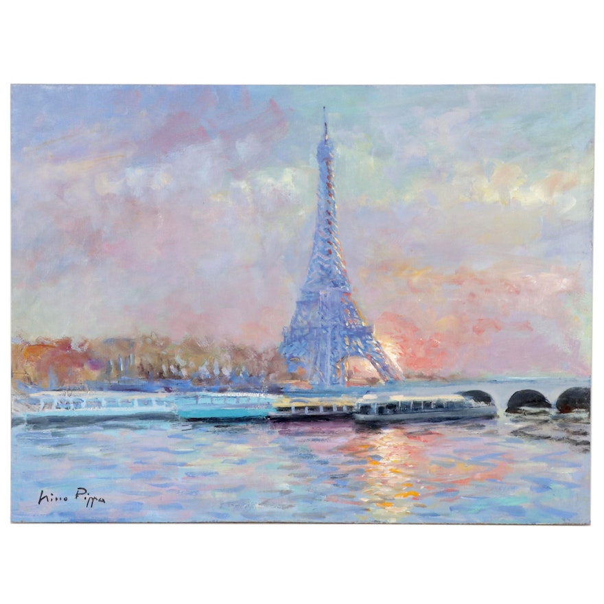 Nino Pippa Oil Painting "Paris Sunset - Eiffel Tower from Rive Droite", 2012