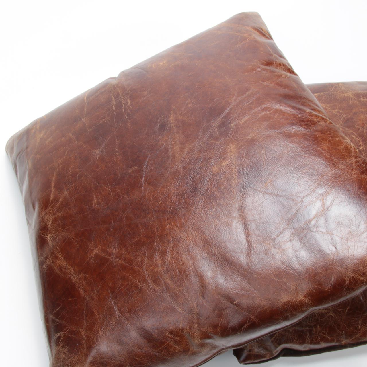 Ralph Lauren Oversized Wooden Tray and Distressed Leather Pillows