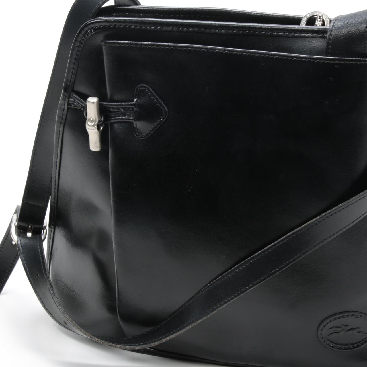 Longchamp Paris Roseau Side Toggle Black Leather Shoulder Bag