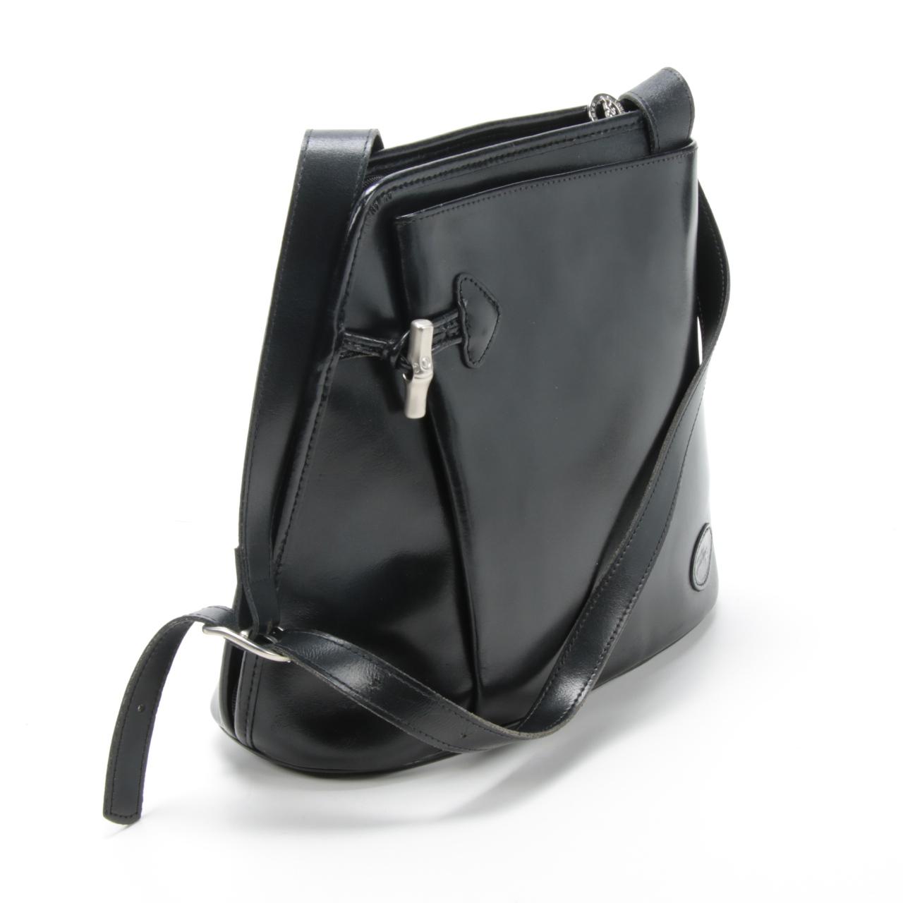 Longchamp Paris Roseau Side Toggle Black Leather Shoulder Bag