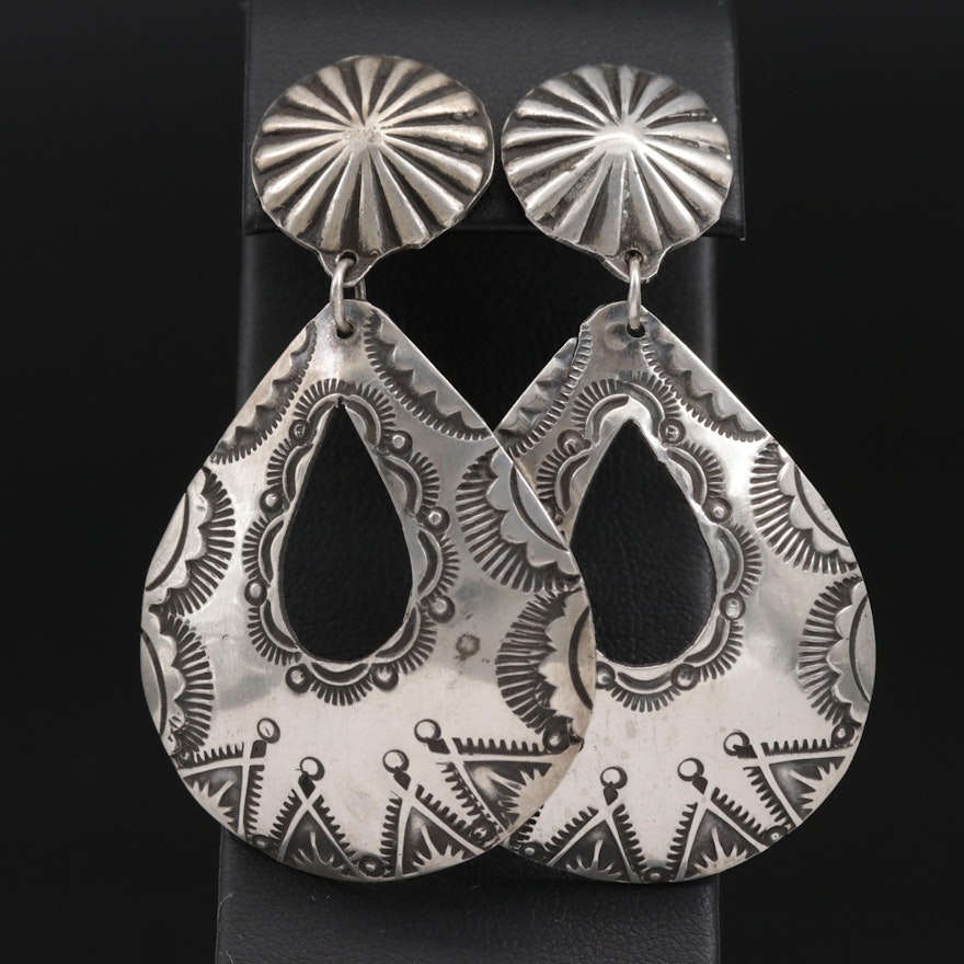 Southwestern Sterling Silver Stampwork Dangle Earrings