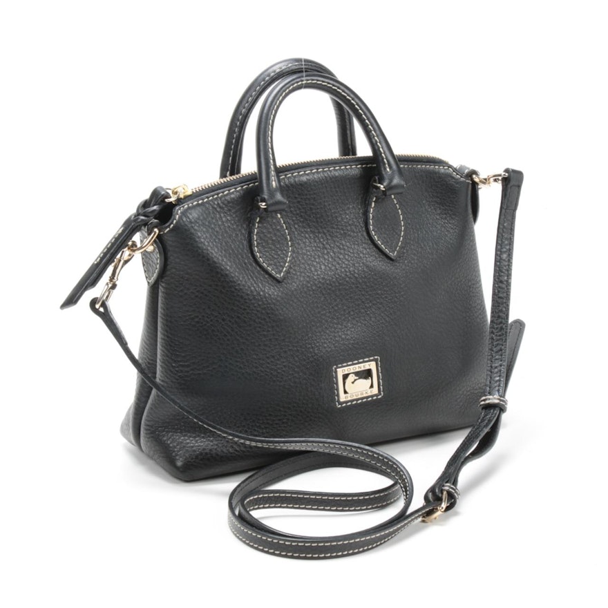 Dooney & Bourke Black Pebbled Leather Top Handle Convertible Bag