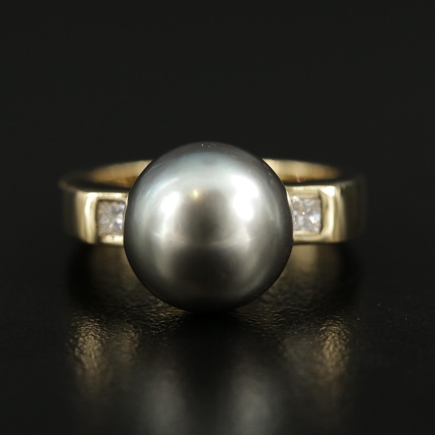 18K Pearl and Diamond Ring