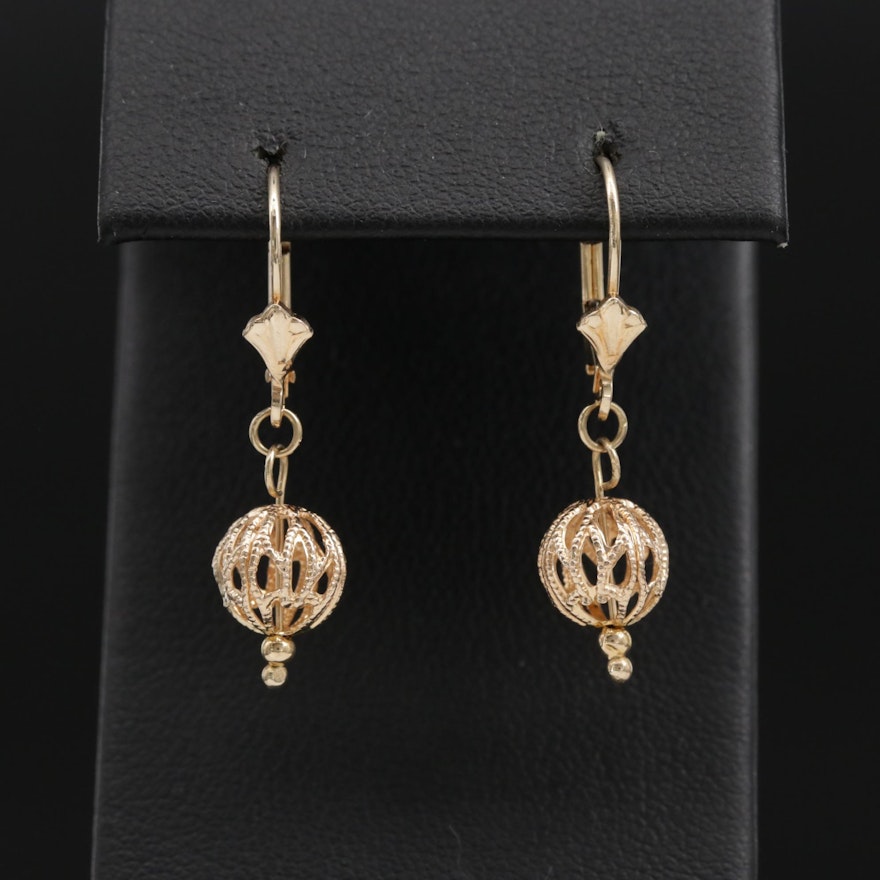 14K Yellow Gold Openwork Orb Dangle Earrings