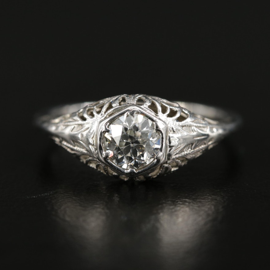 Vintage 14K White Gold Diamond Openwork Ring