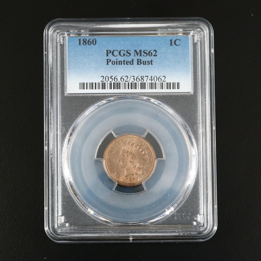 PCGS Graded MS62 Copper-Nickel Indian Head Cent, Pointed Bust Variety