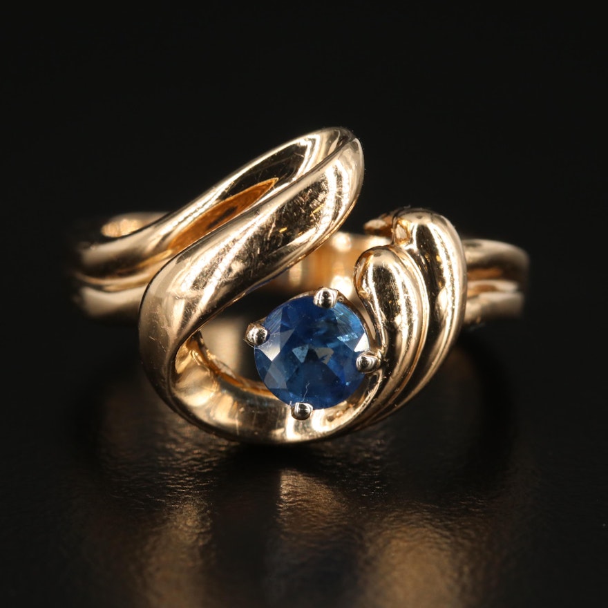 14K Yellow Gold Sapphire Ring With Swirl Motif
