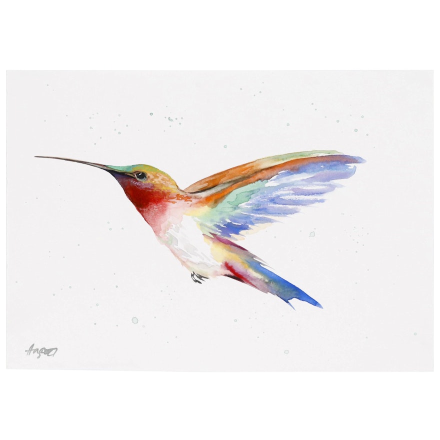 Anne Gorywine Watercolor Painting of Hummingbird