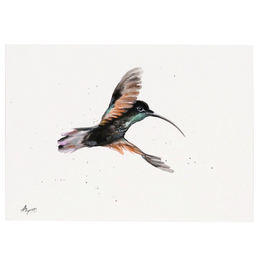 Anne Gorywine Watercolor Painting of Hummingbird
