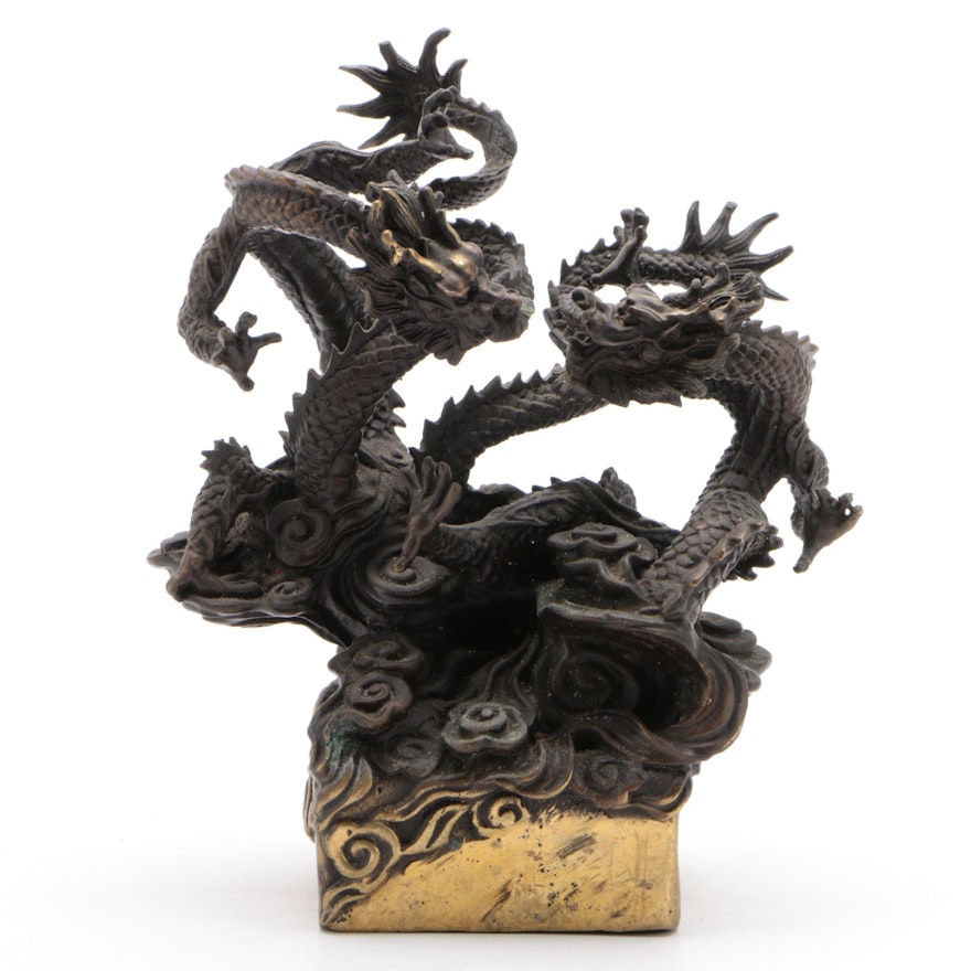 Chinese Patinated Brass Sculpture of Dragons