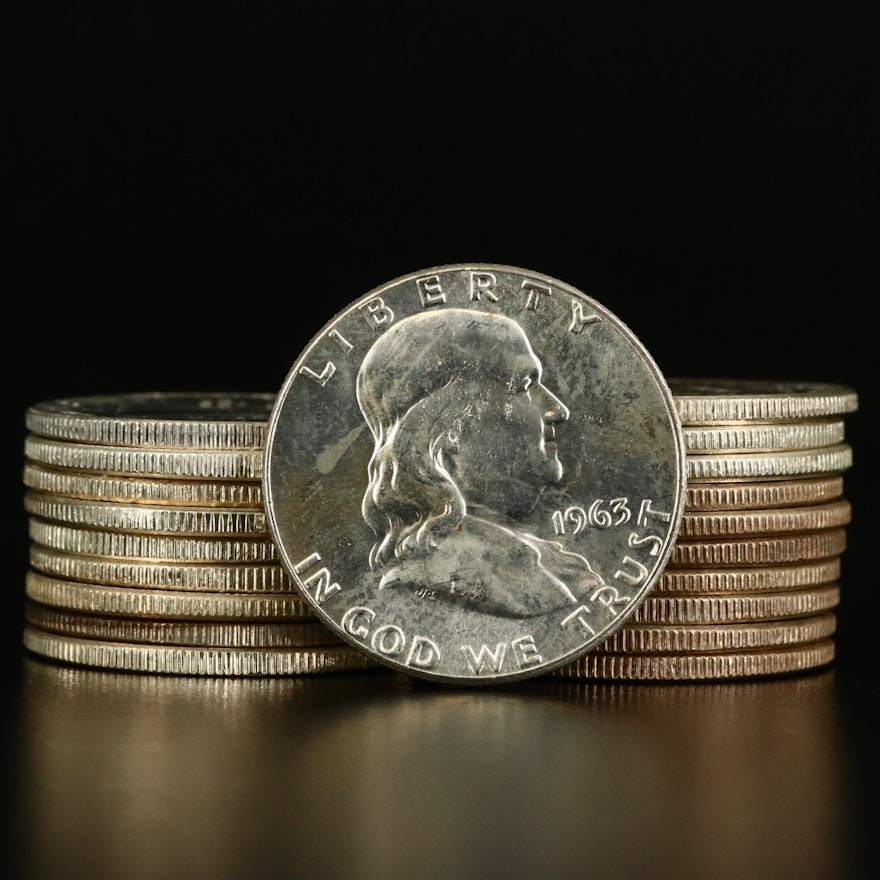 Roll of Twenty Uncirculated 1963 Franklin Silver Half Dollars