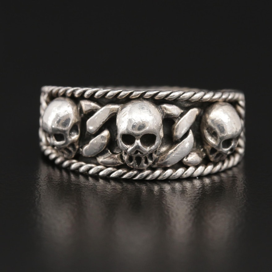 Sterling Silver Triple Skull Ring