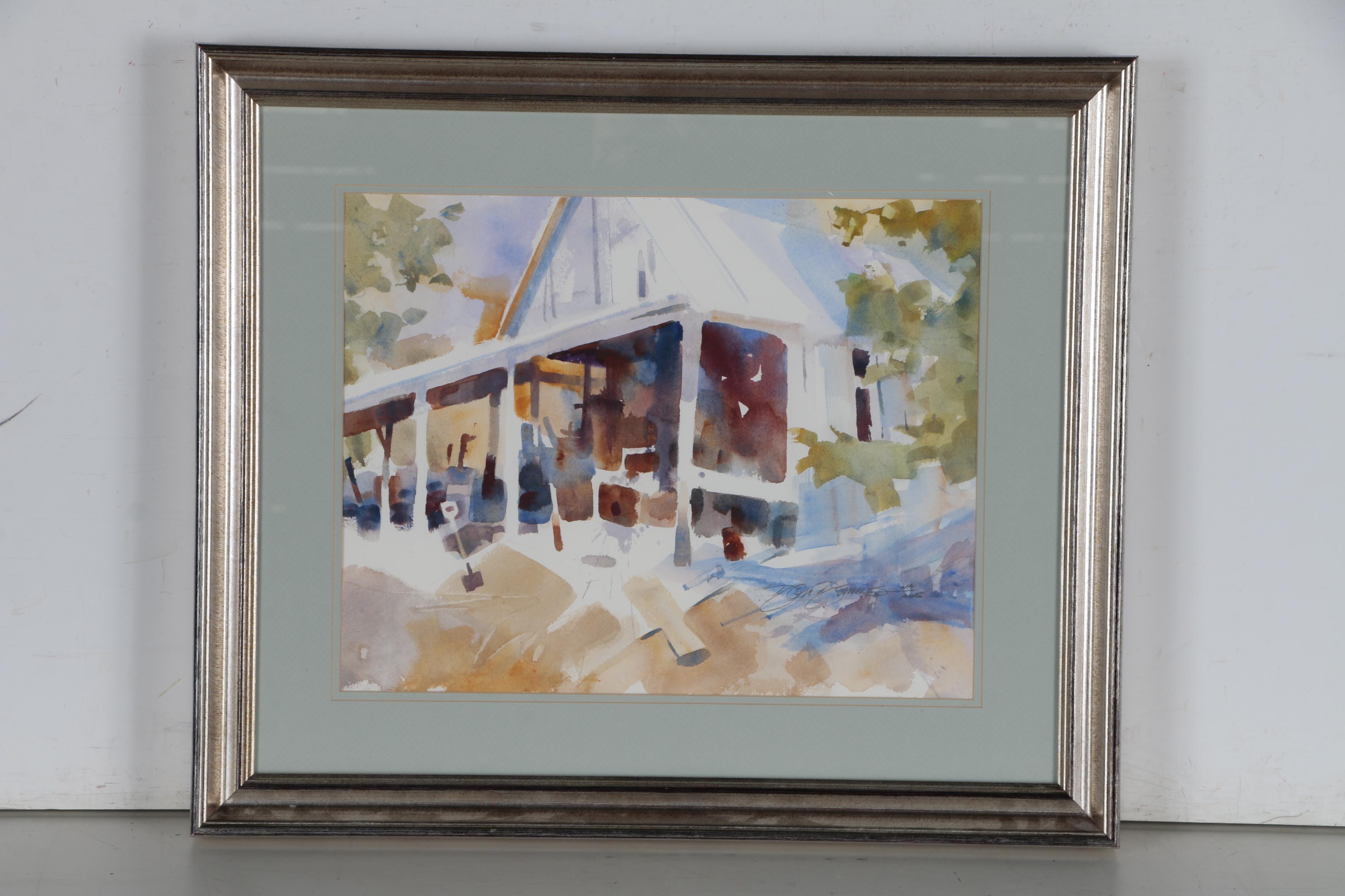 Don Dennis Watercolor Painting "Open Air Boat Shed"