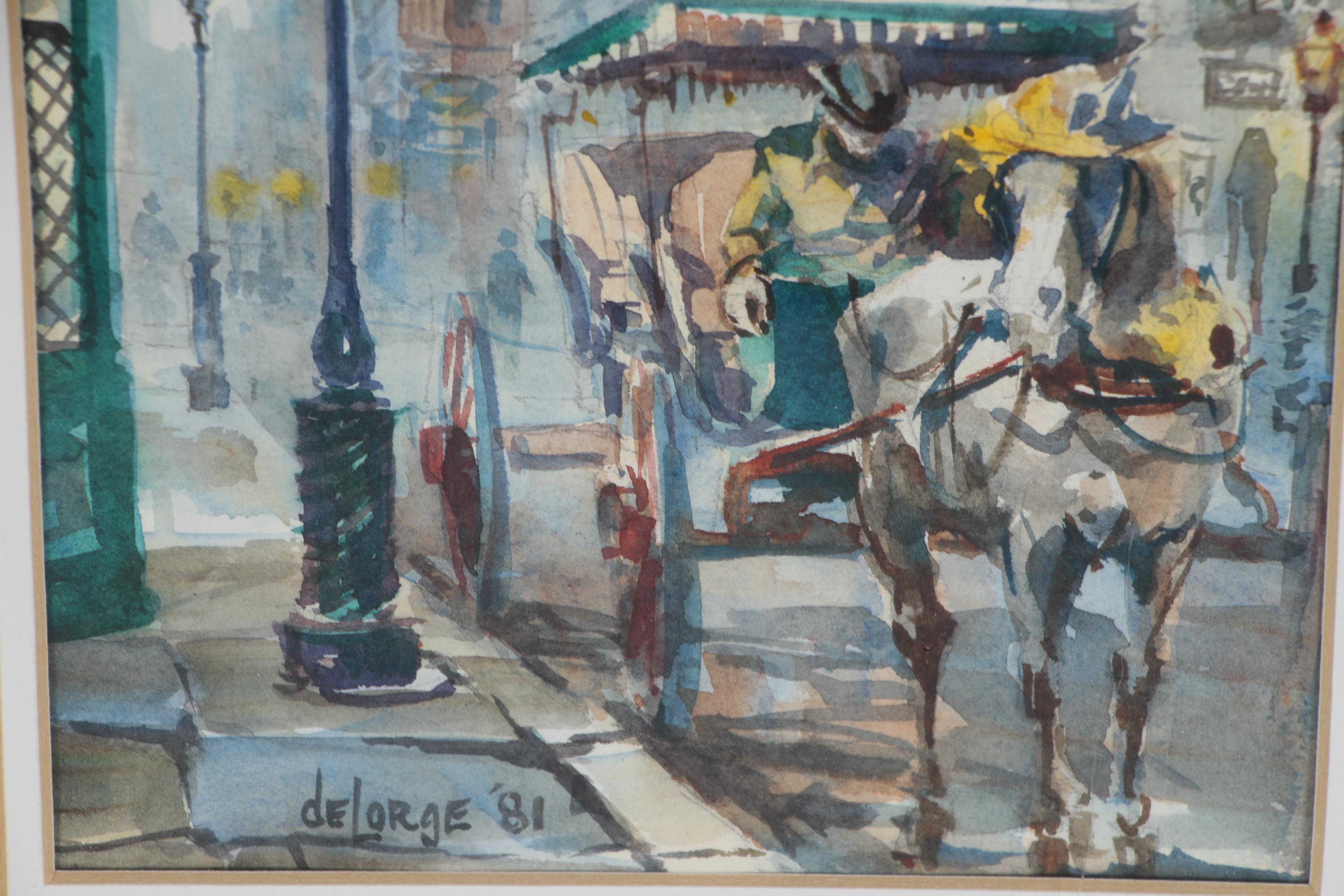 Ann DeLorge New Orleans Street Scene Watercolor Painting, 1981