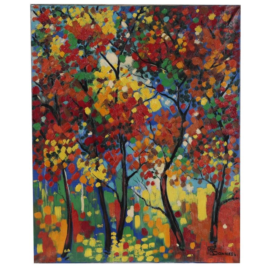 Raymond Bonneel Abstract Oil Painting "Herfst in Vlaanderen", 1964