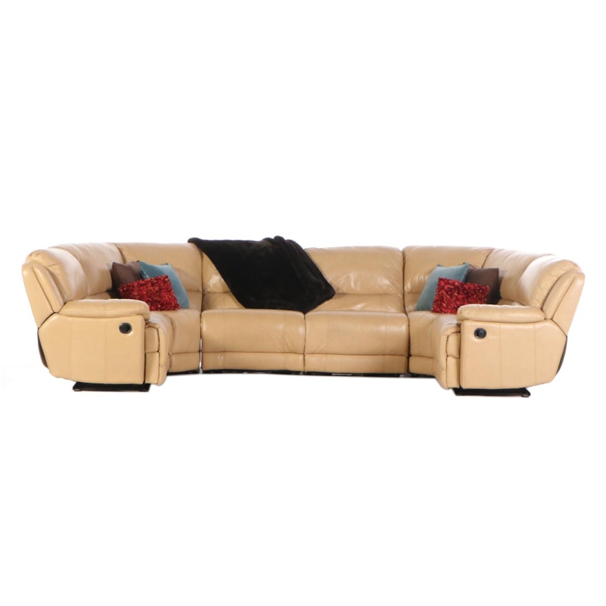 Six-Piece Tan Leather Sectional Sofa