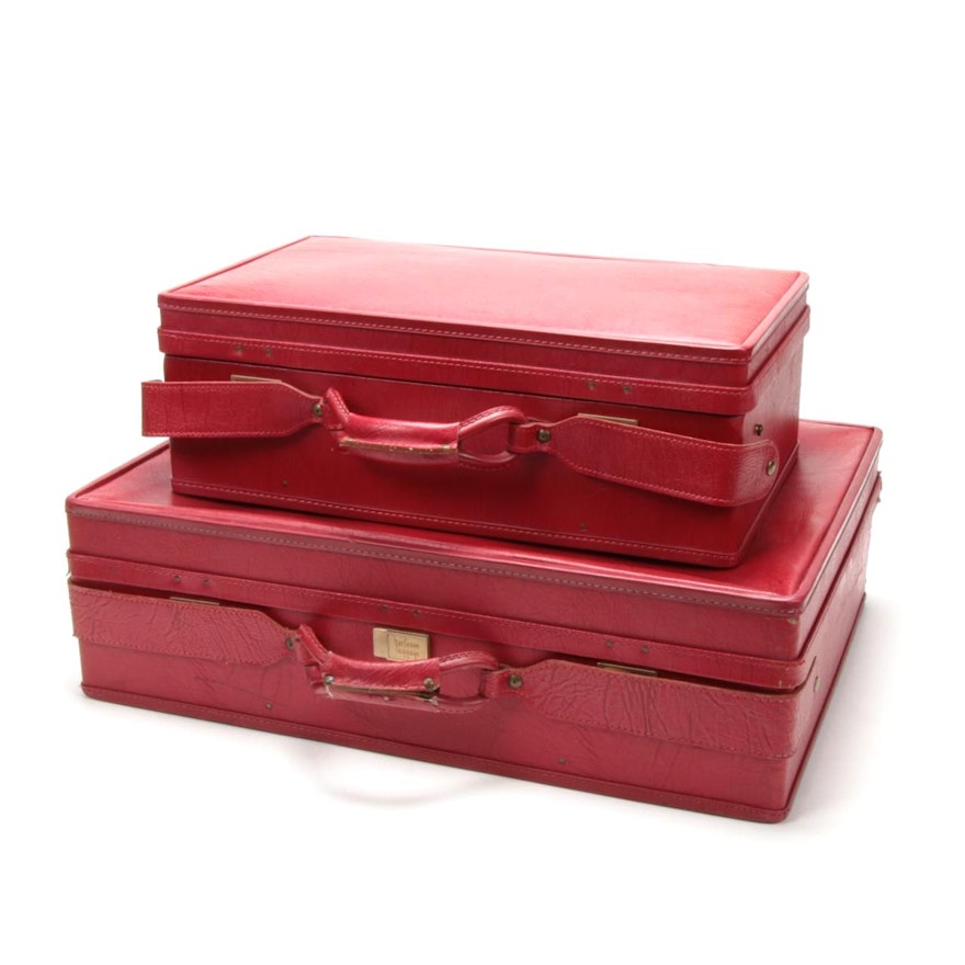 Hartmann Red Leather Suitcases, Mid-20th Century