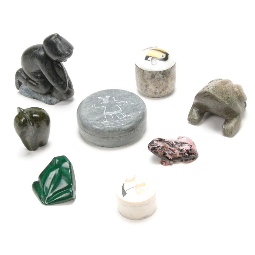 Carved Stone Figurines and Decorative Boxes