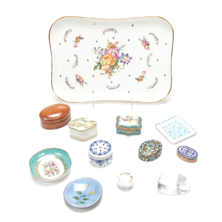 Simon Pearce Glass Heart, Enamel Dishes, Cloisonné Box and More