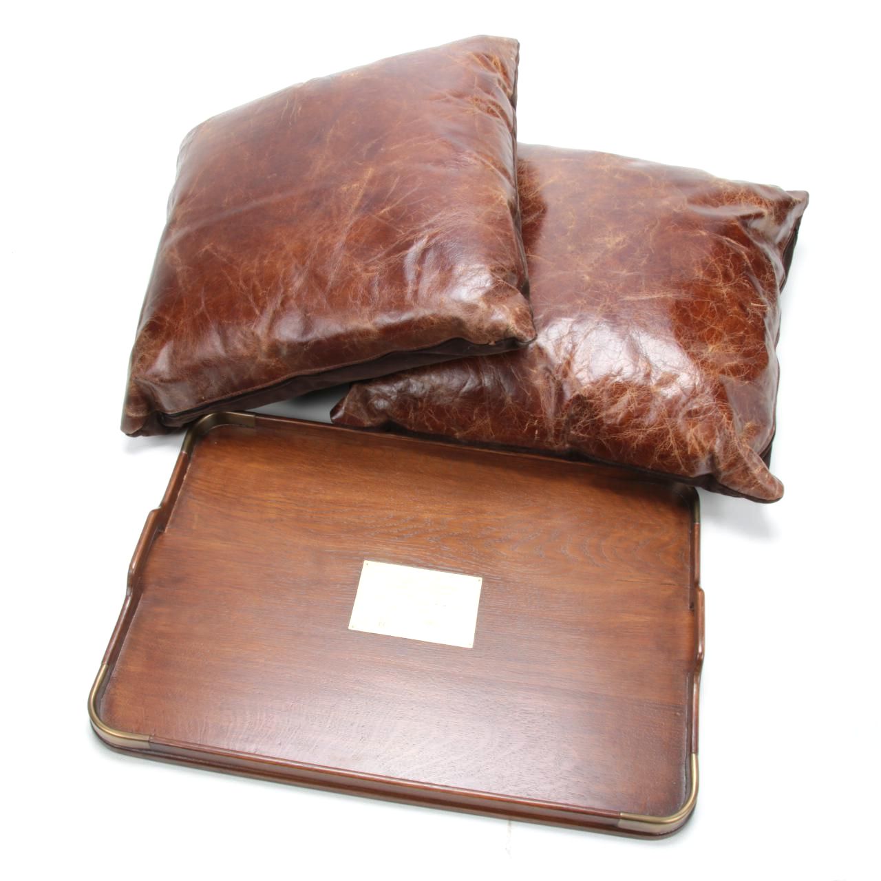 Ralph Lauren Oversized Wooden Tray and Distressed Leather Pillows