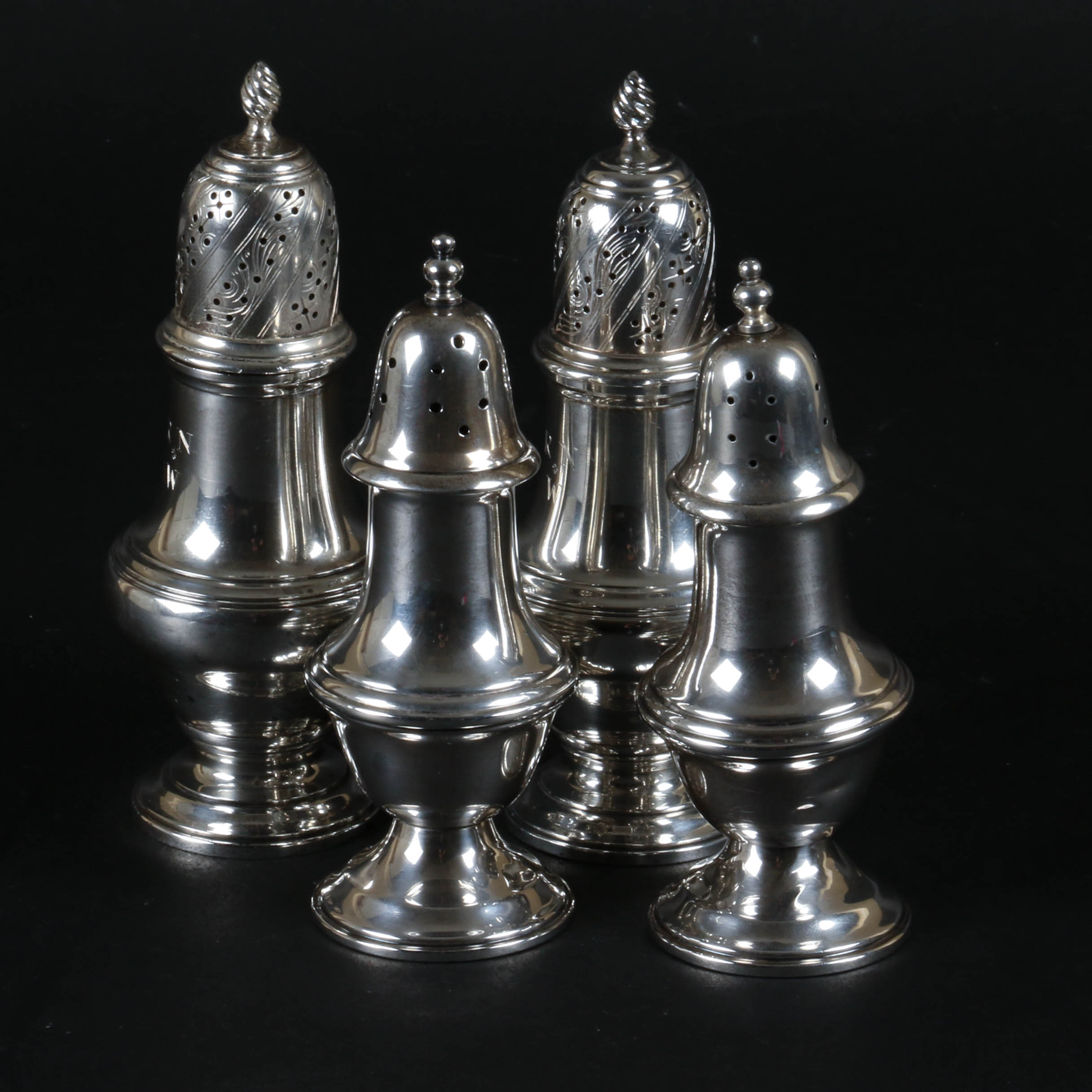 Tiffany & Co and Schweitzer Sterling Silver Salt and Pepper Shakers, Mid-Century