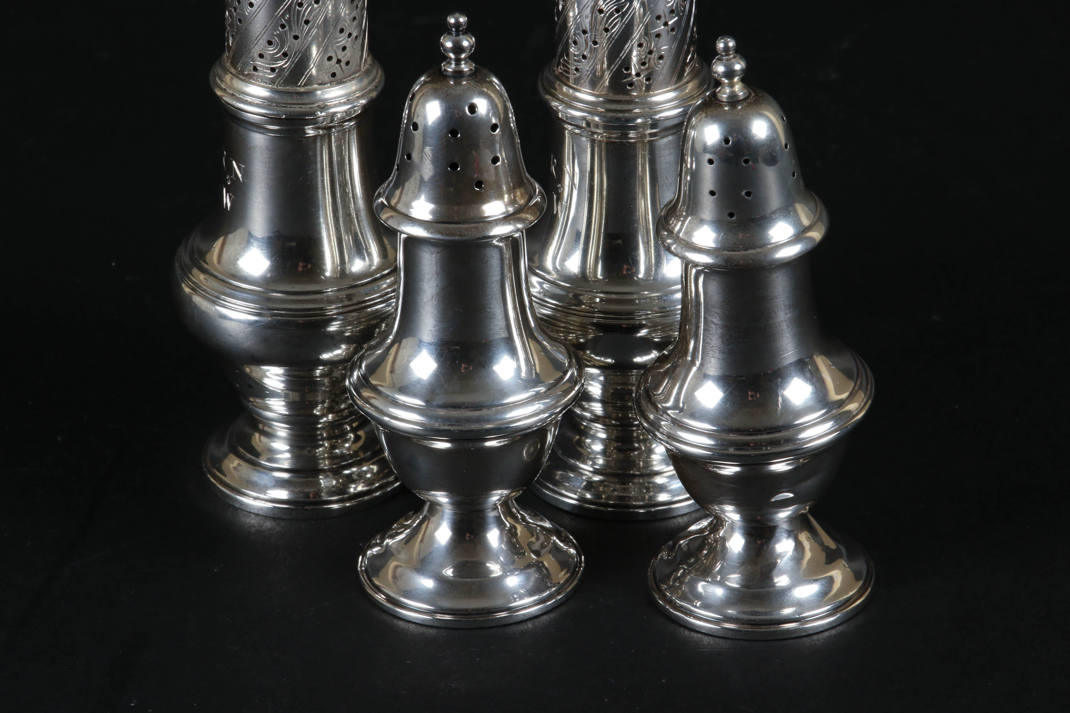 Tiffany & Co and Schweitzer Sterling Silver Salt and Pepper Shakers, Mid-Century