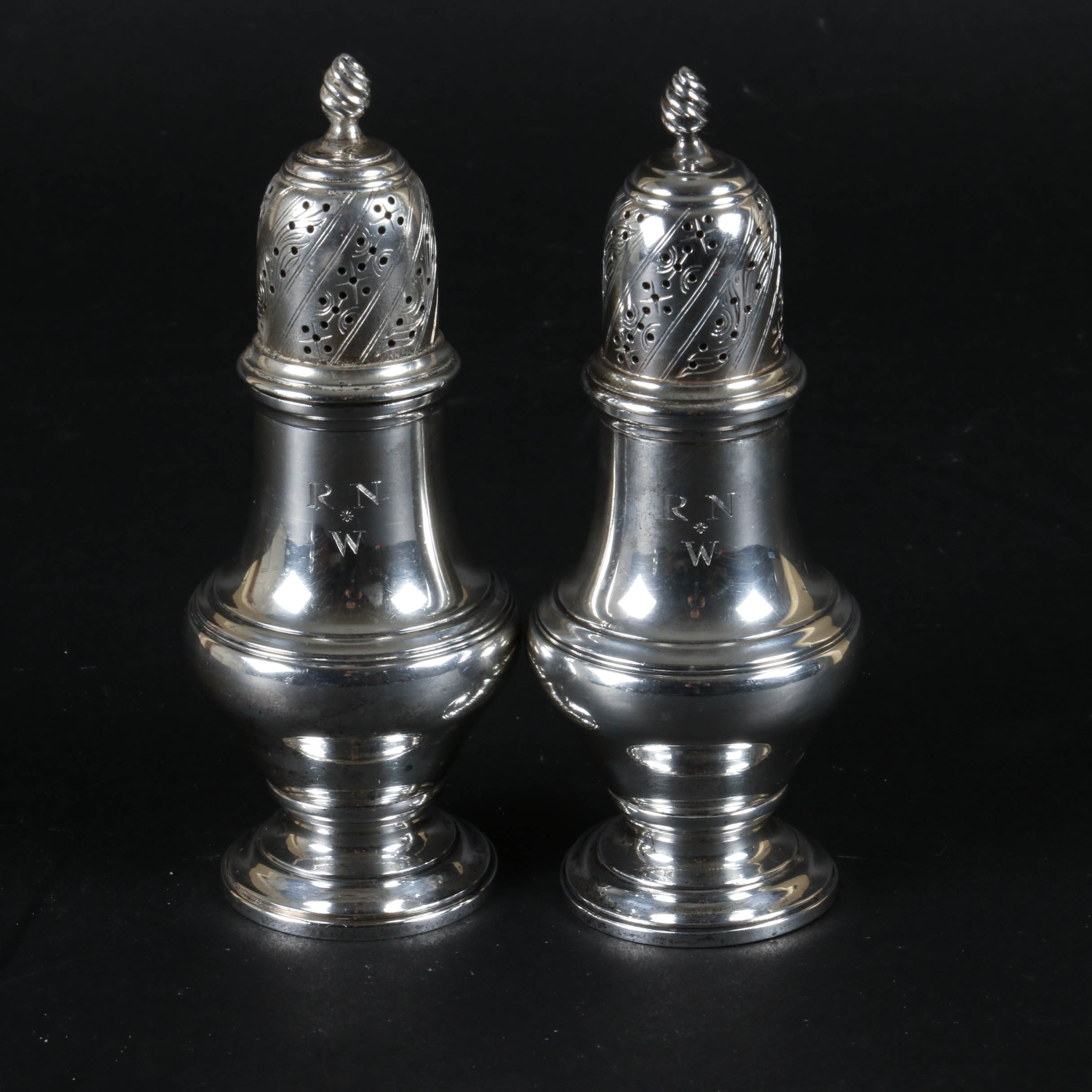 Tiffany & Co and Schweitzer Sterling Silver Salt and Pepper Shakers, Mid-Century