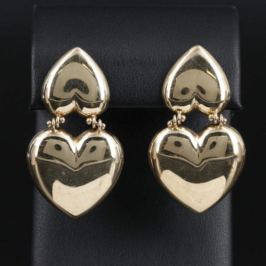 14K Yellow Gold Heart Earrings