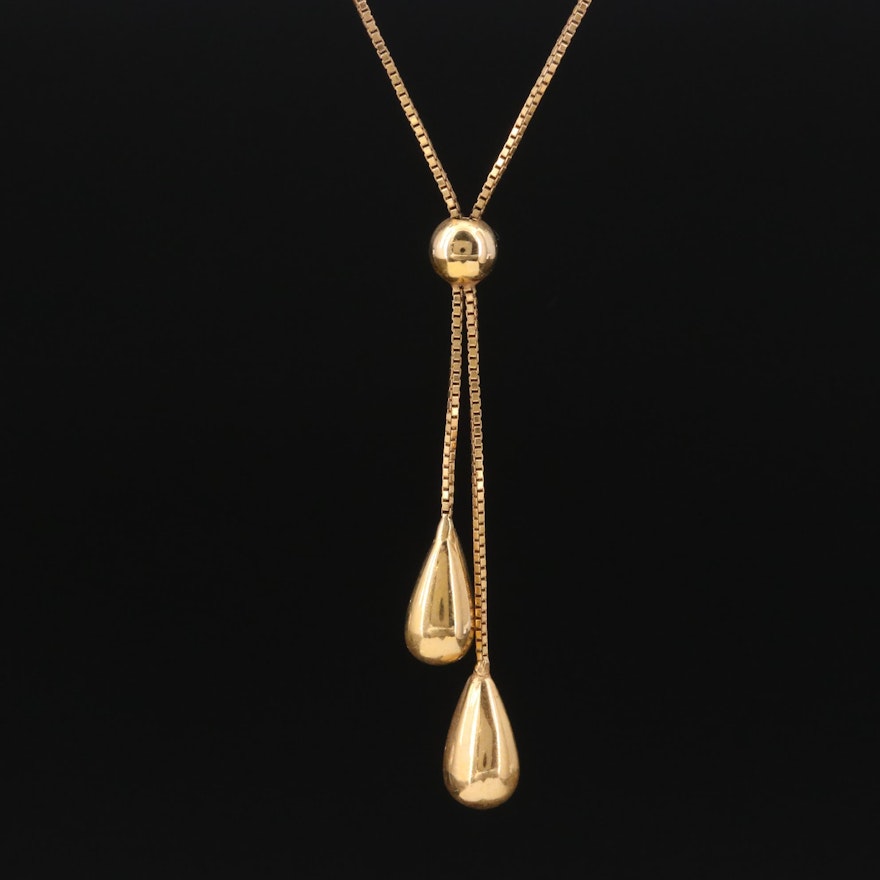 14K Yellow Gold Tassel Lariat Necklace