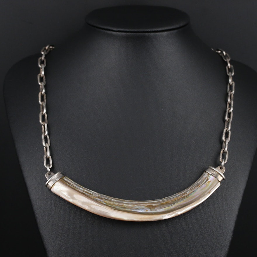 Sterling Silver Abalone Pendant on Cable Chain Necklace
