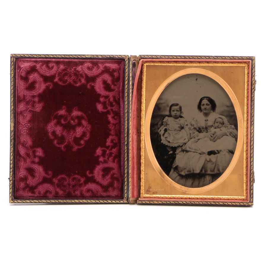 Half-Plate Daguerreotype of Woman and her Children, Mid-19th Century