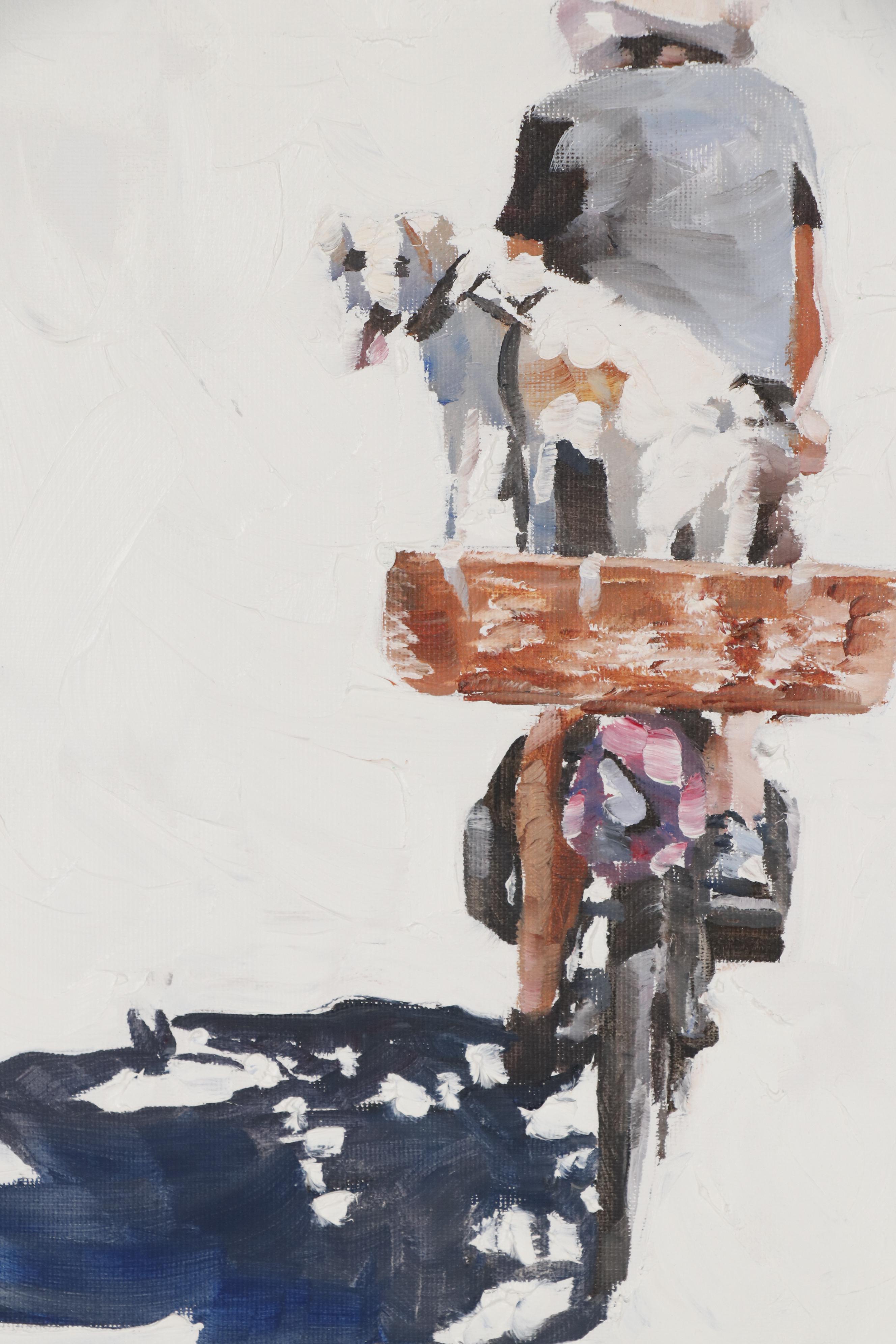 James Coates Oil Painting of Cyclist with Dog