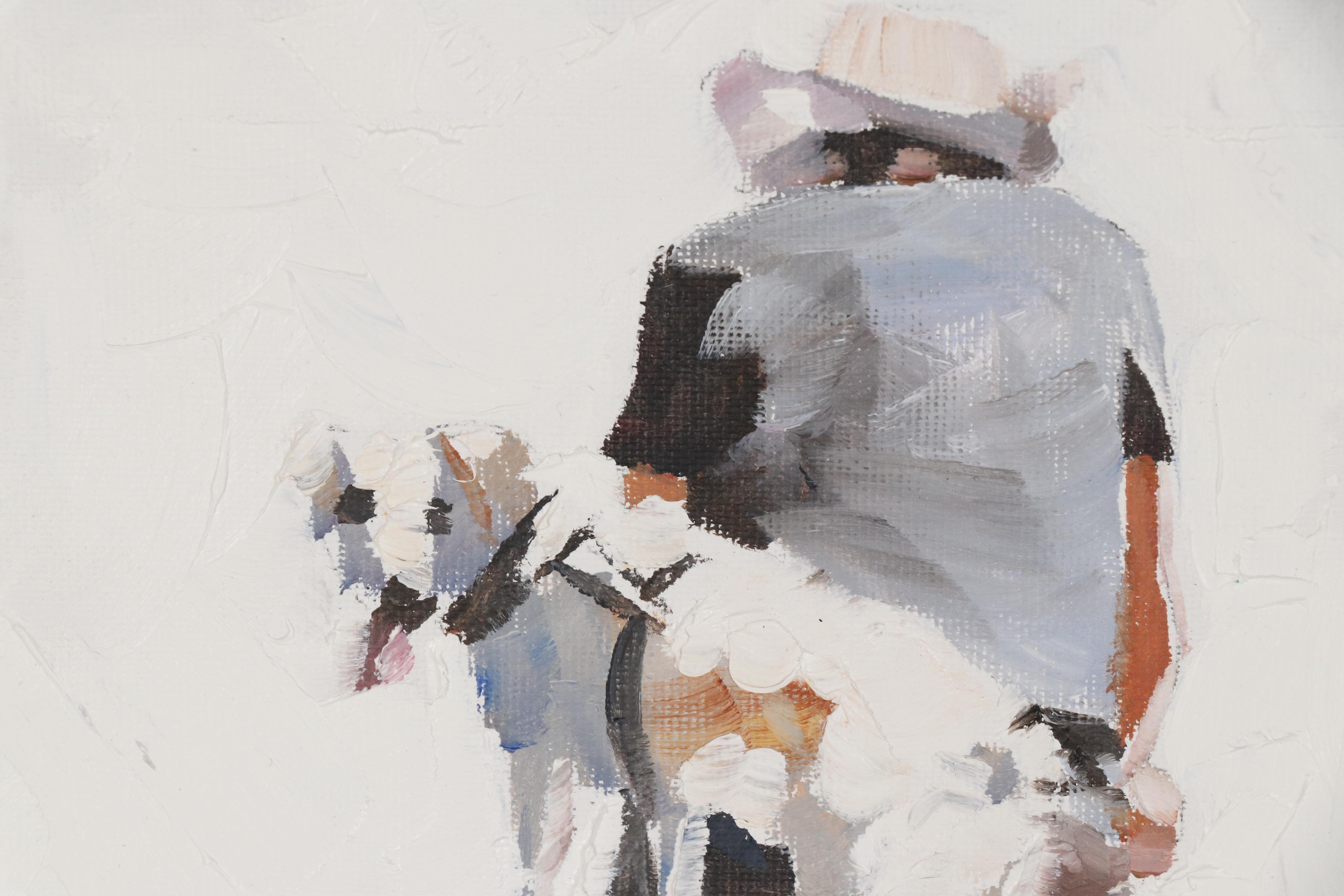 James Coates Oil Painting of Cyclist with Dog