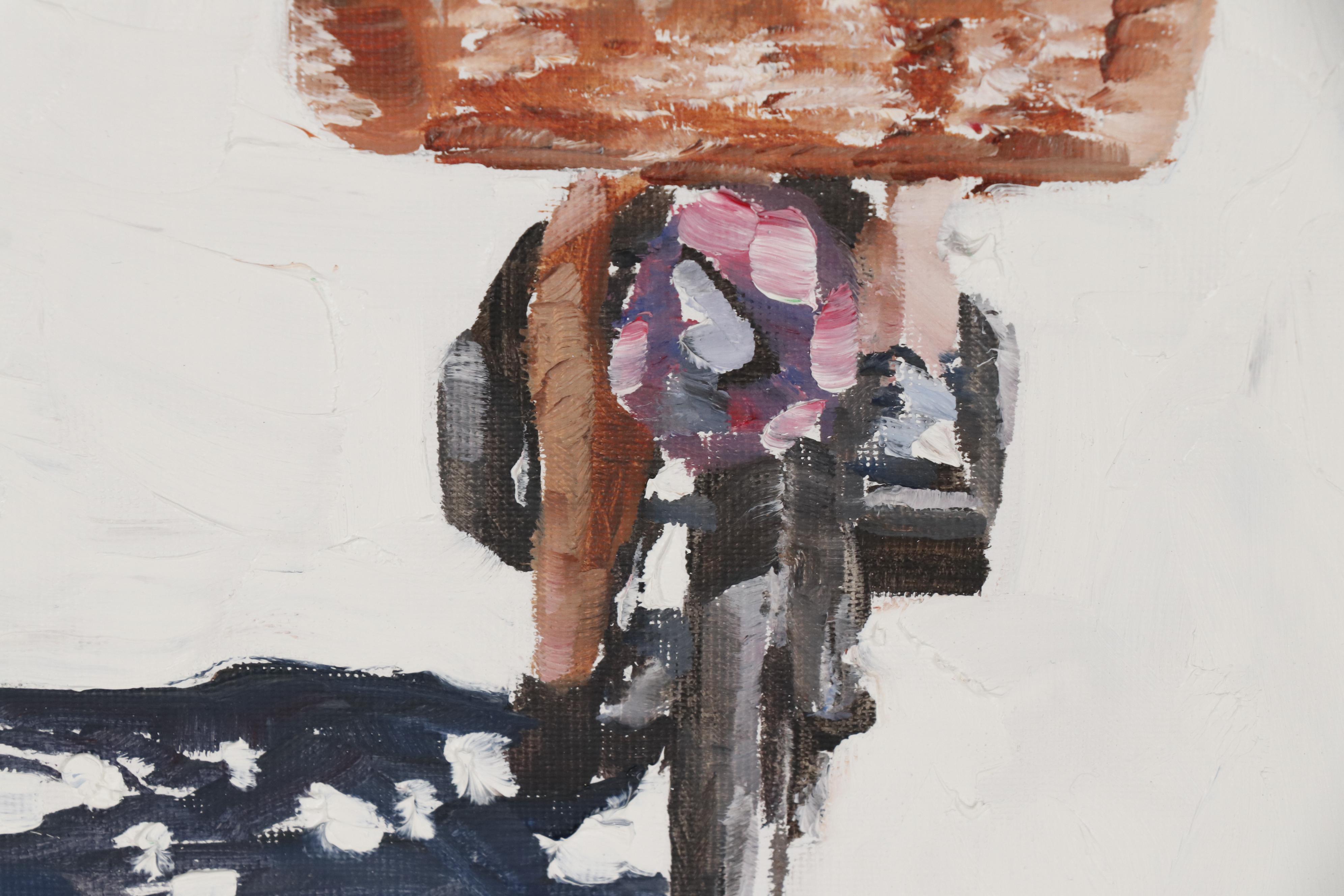 James Coates Oil Painting of Cyclist with Dog