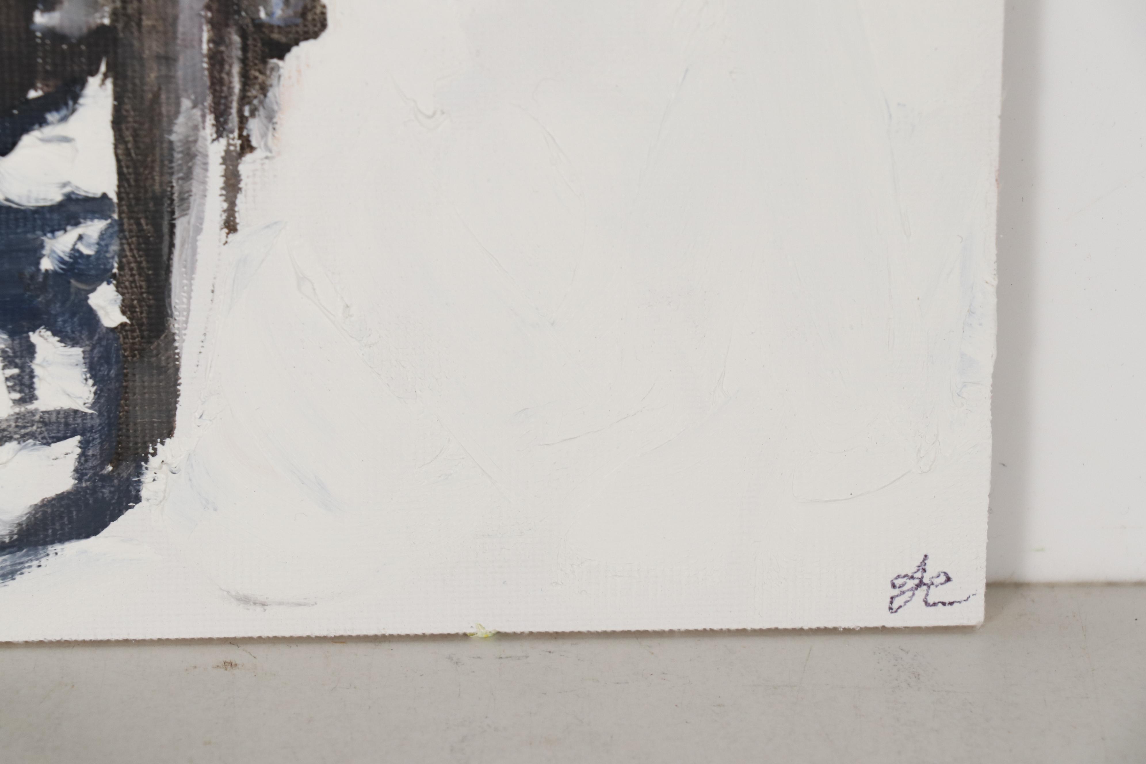 James Coates Oil Painting of Cyclist with Dog