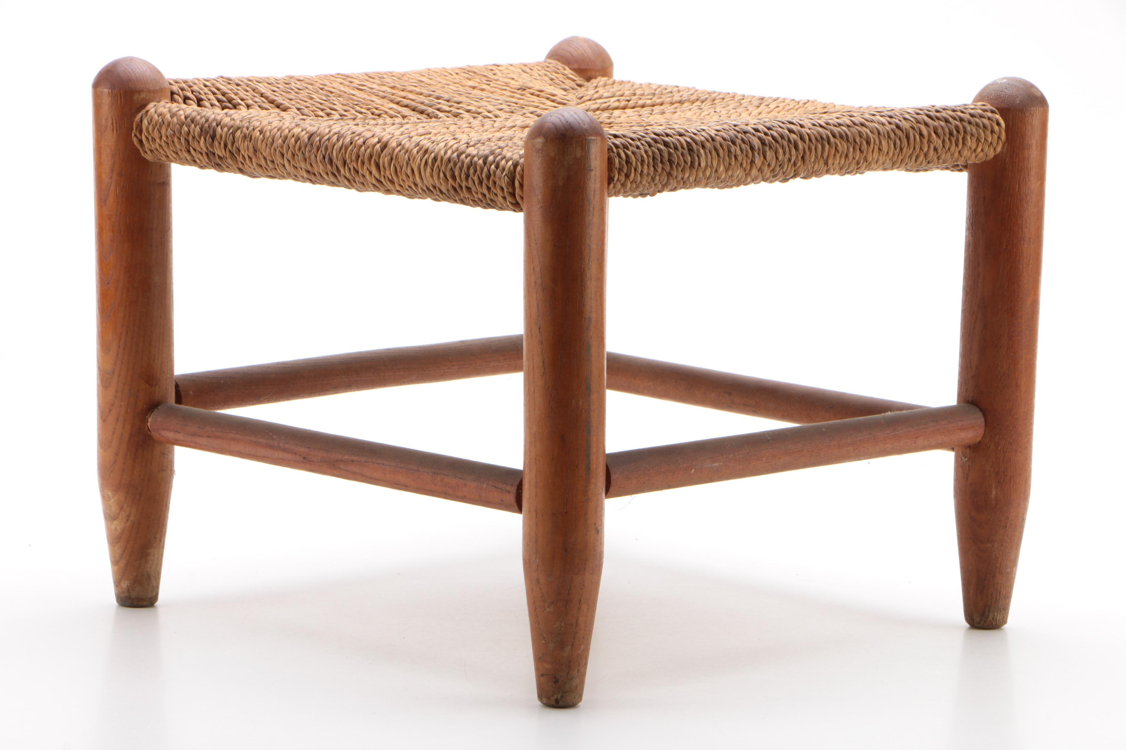 Wicker and Wood Foot Rest, Late 20th-Century