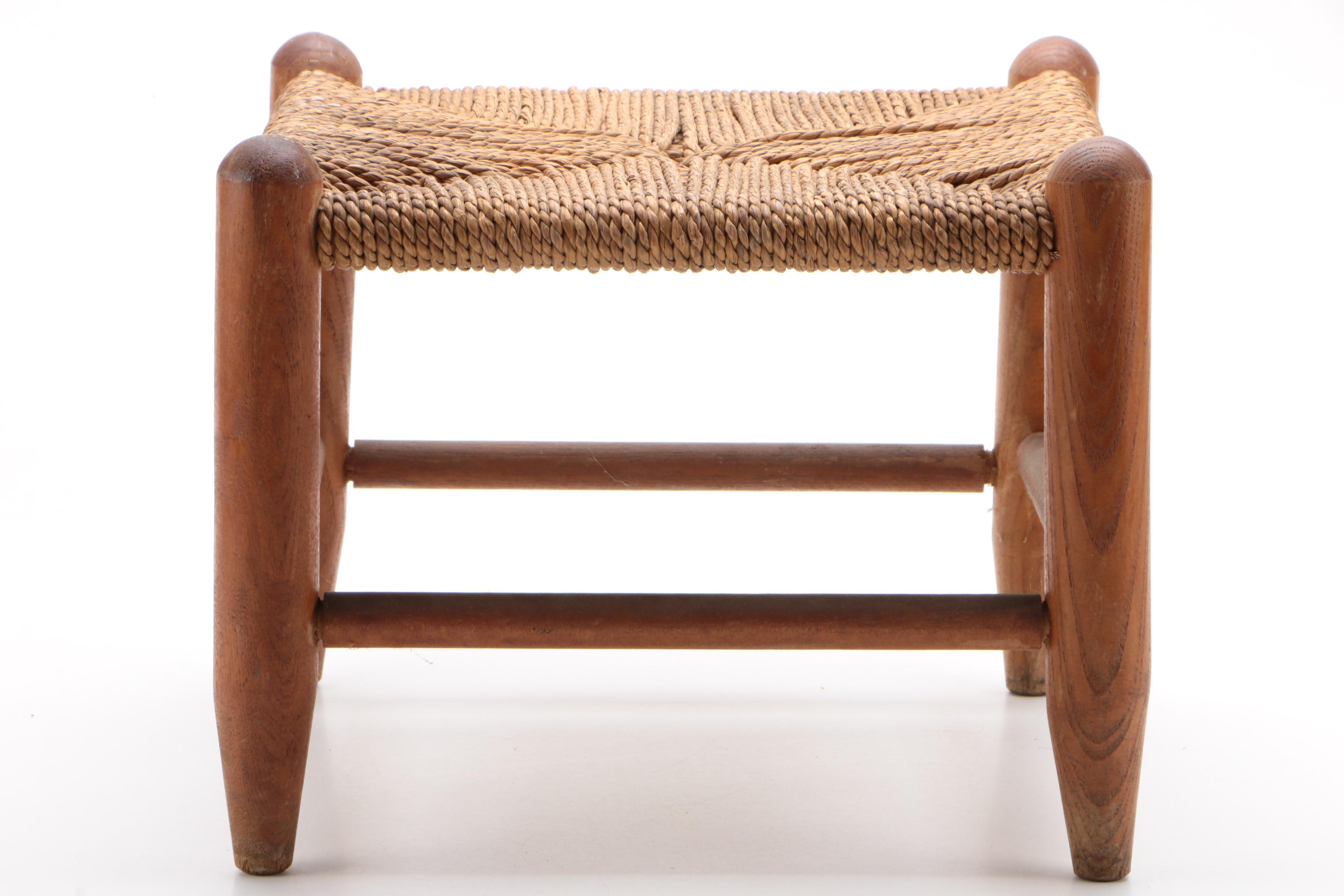 Wicker and Wood Foot Rest, Late 20th-Century