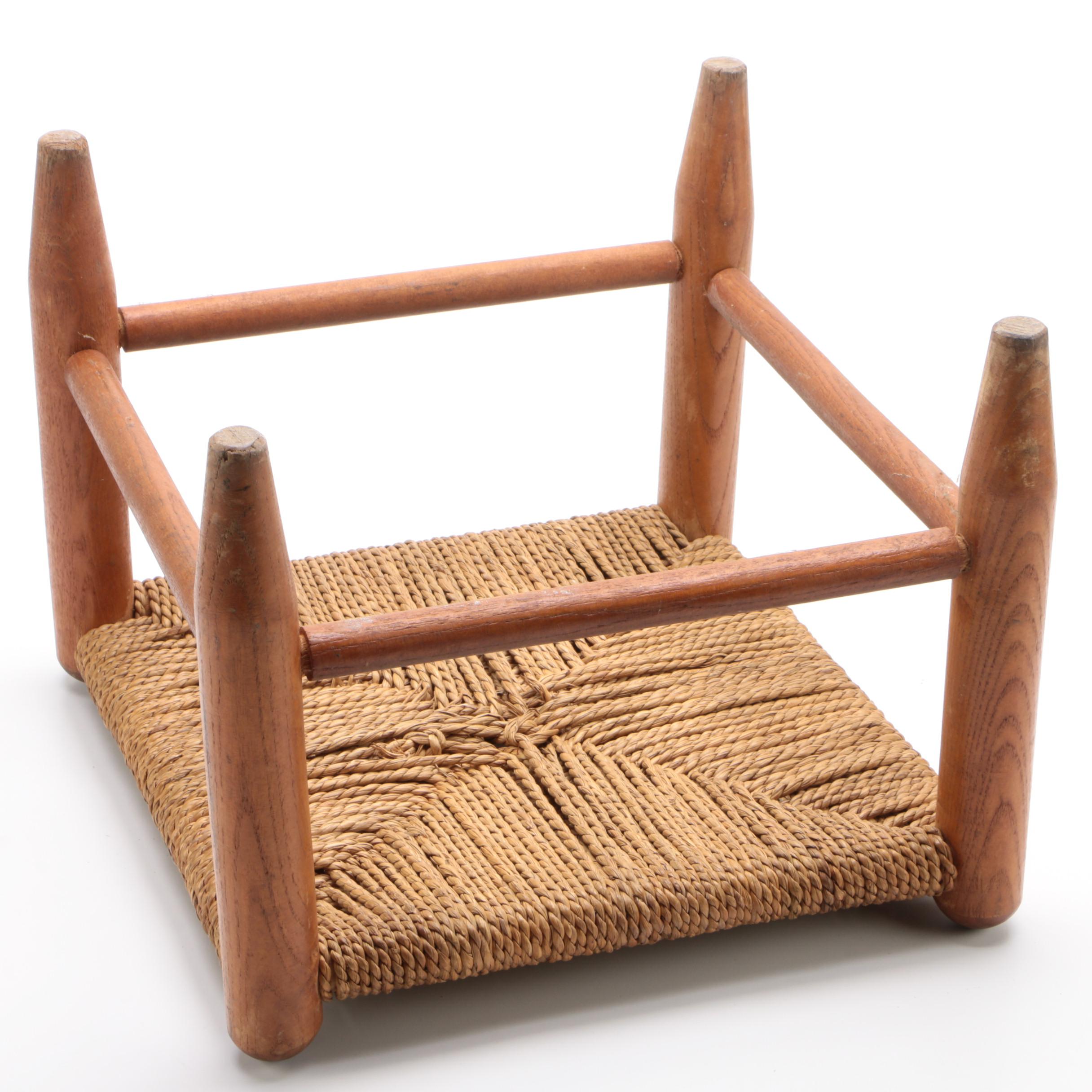 Wicker and Wood Foot Rest, Late 20th-Century