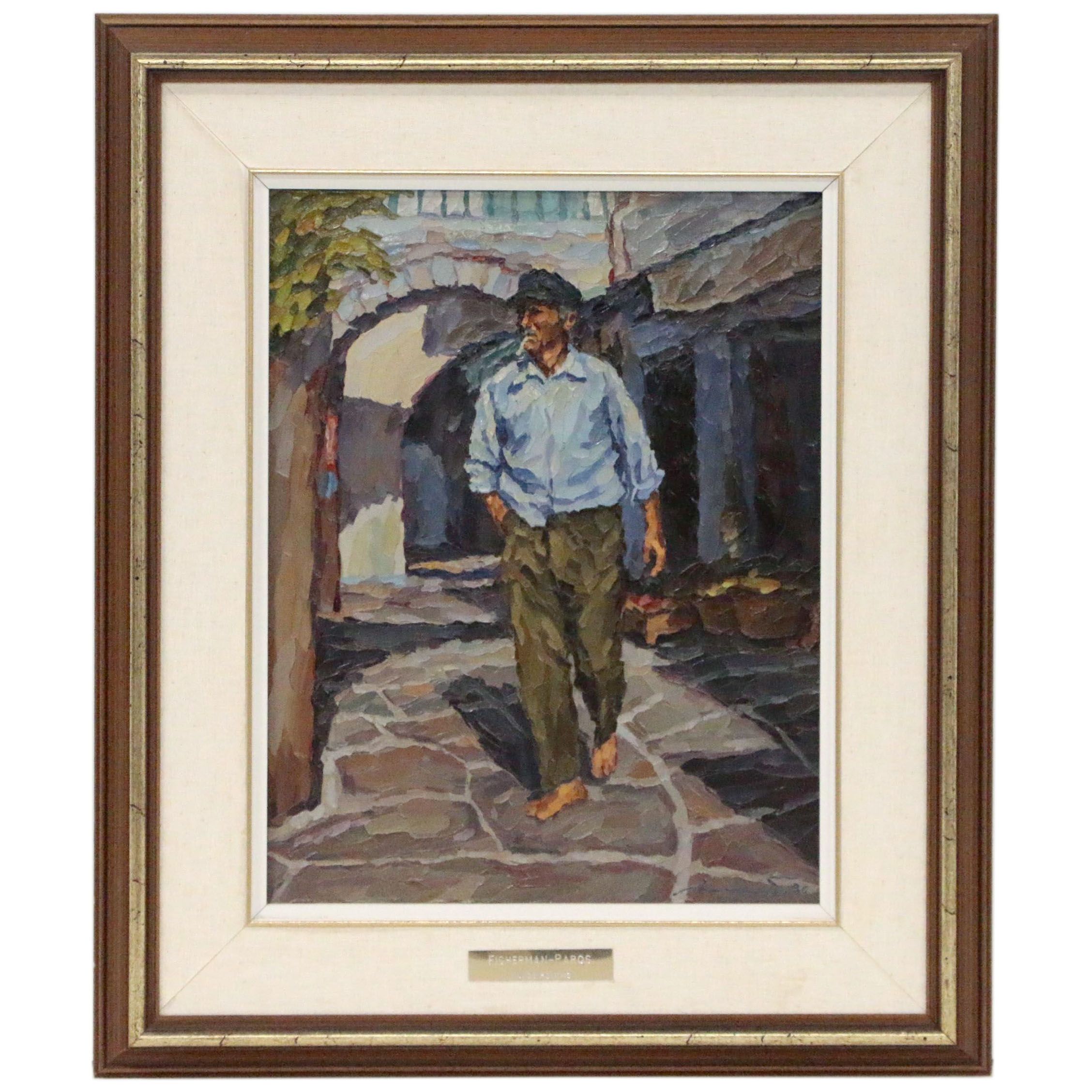 Manos Rovithis Oil Painting "Fisherman-Paros", 1986