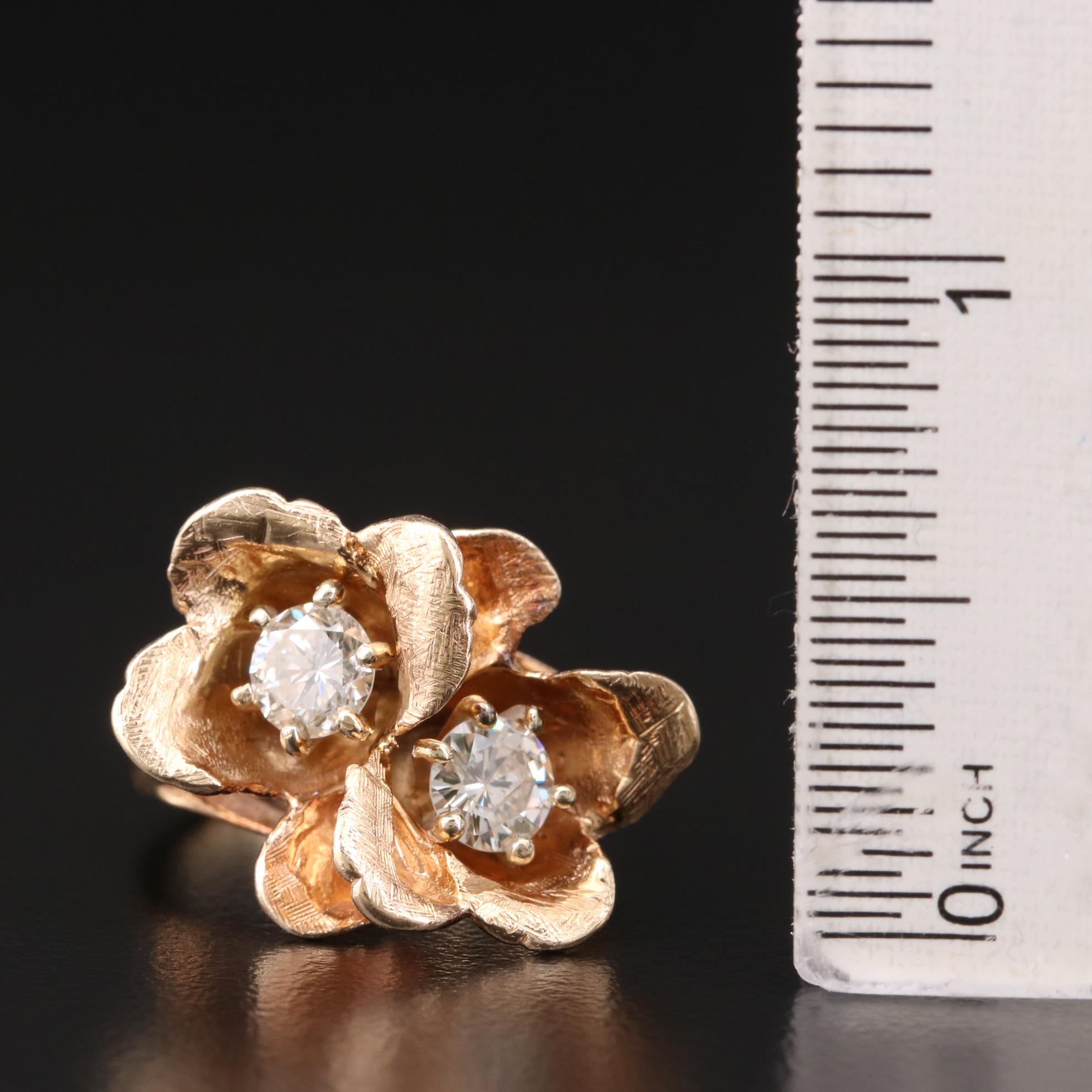 14K Yellow Gold Diamond Flower Ring