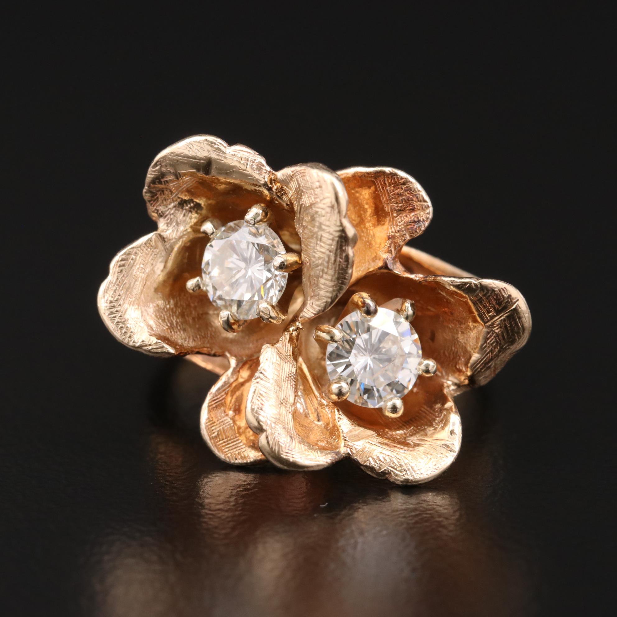 14K Yellow Gold Diamond Flower Ring