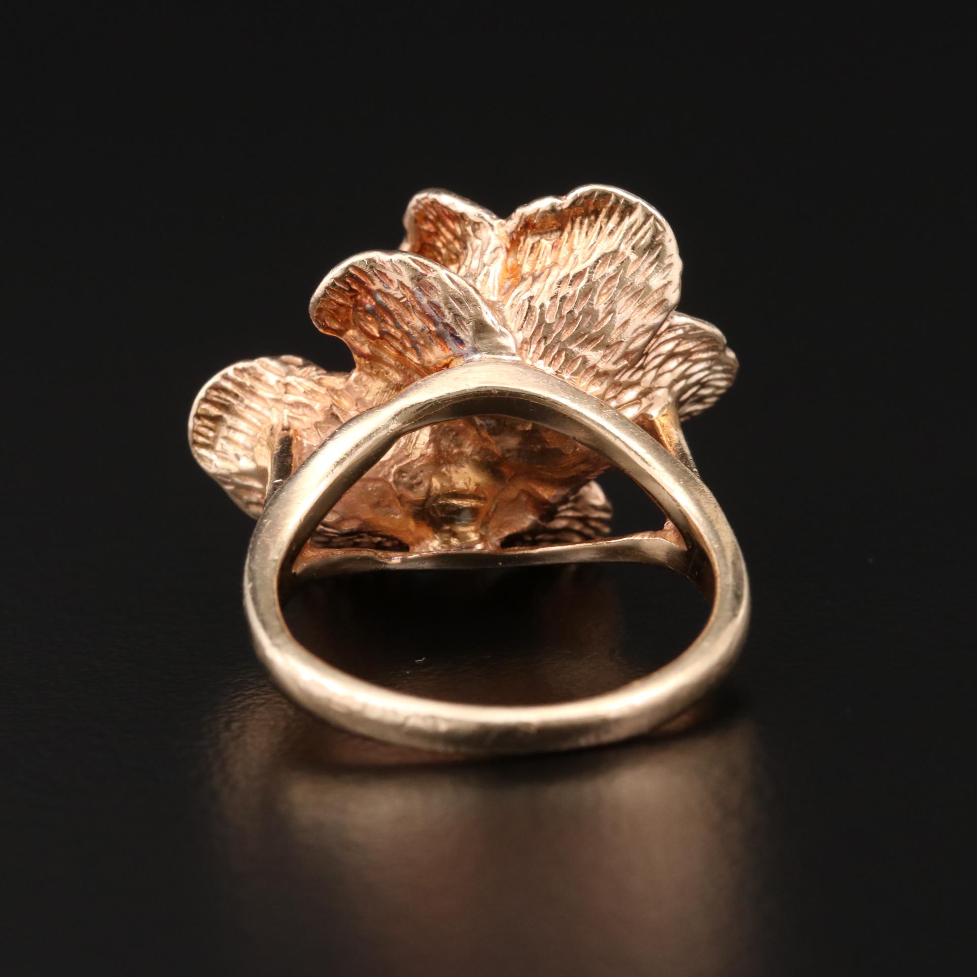 14K Yellow Gold Diamond Flower Ring