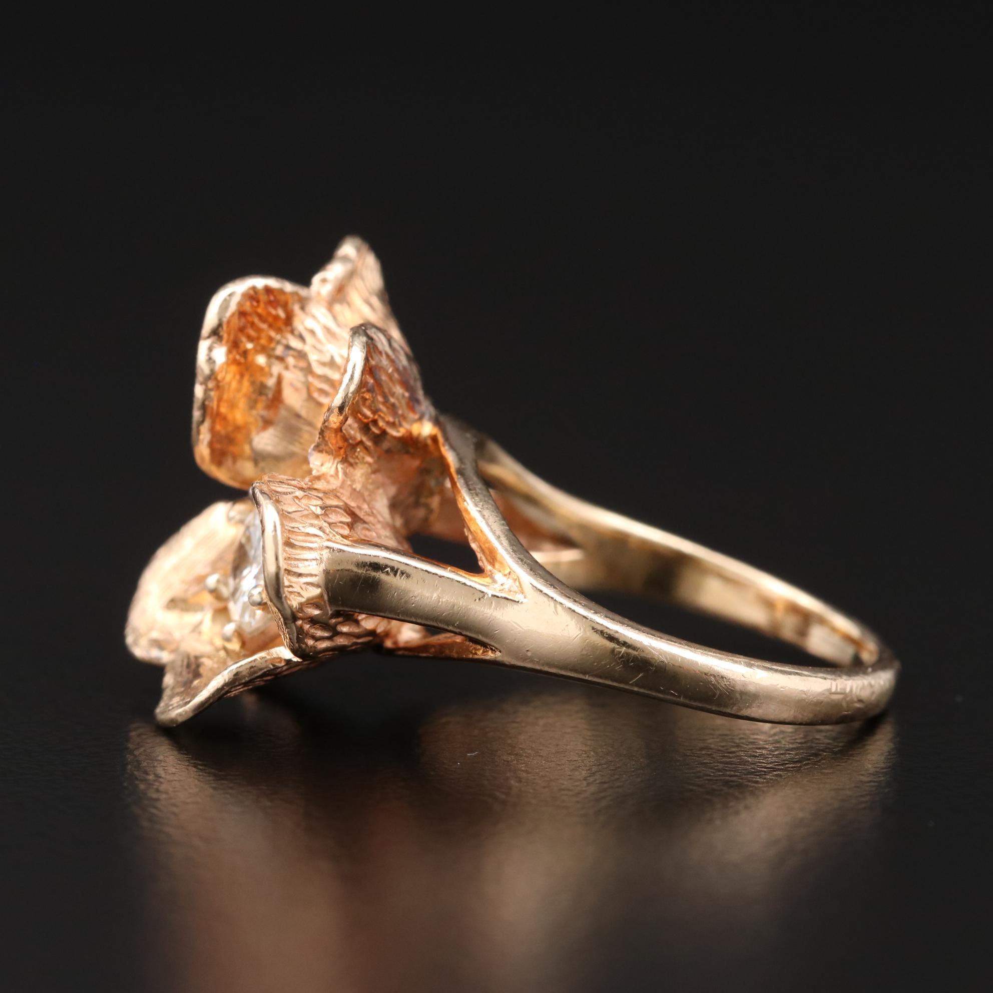 14K Yellow Gold Diamond Flower Ring