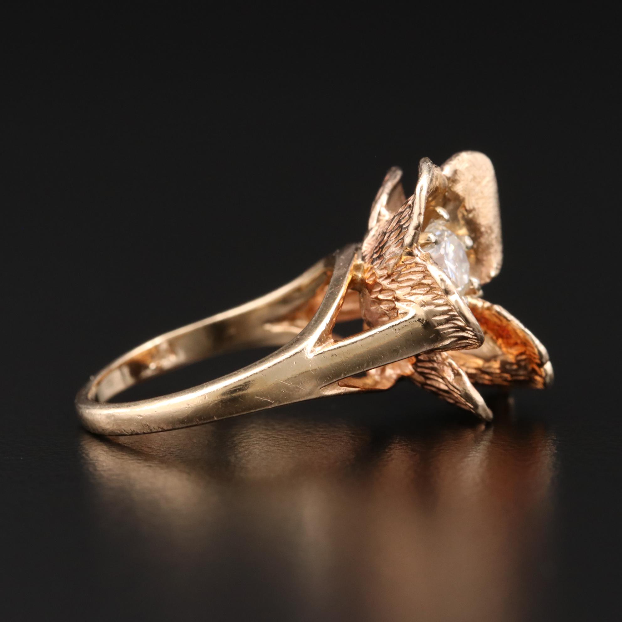 14K Yellow Gold Diamond Flower Ring