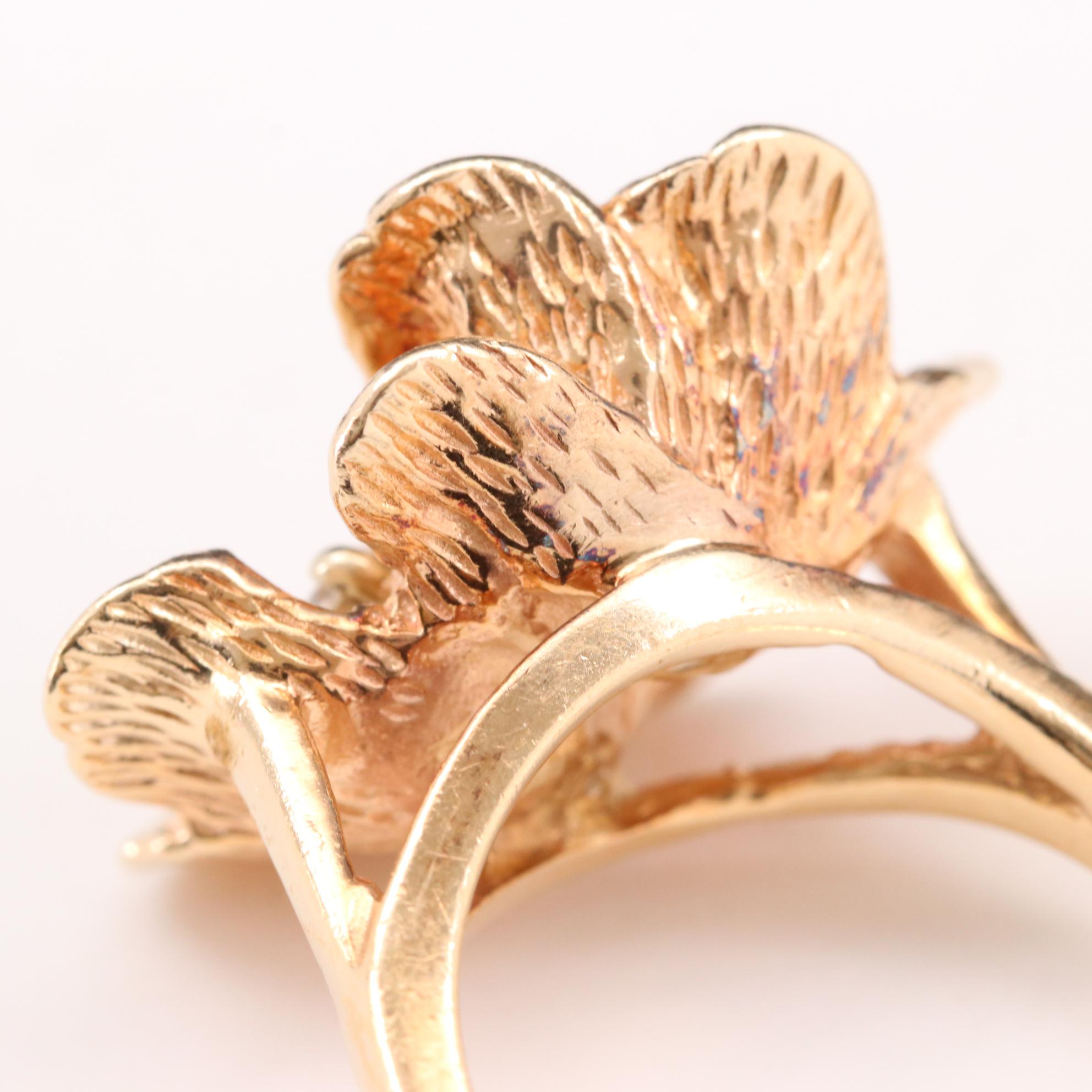 14K Yellow Gold Diamond Flower Ring
