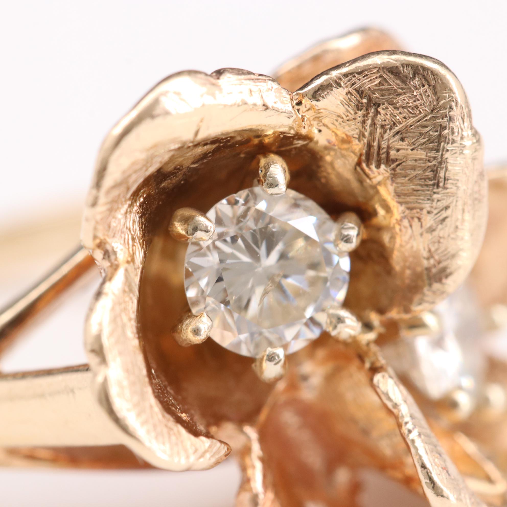 14K Yellow Gold Diamond Flower Ring