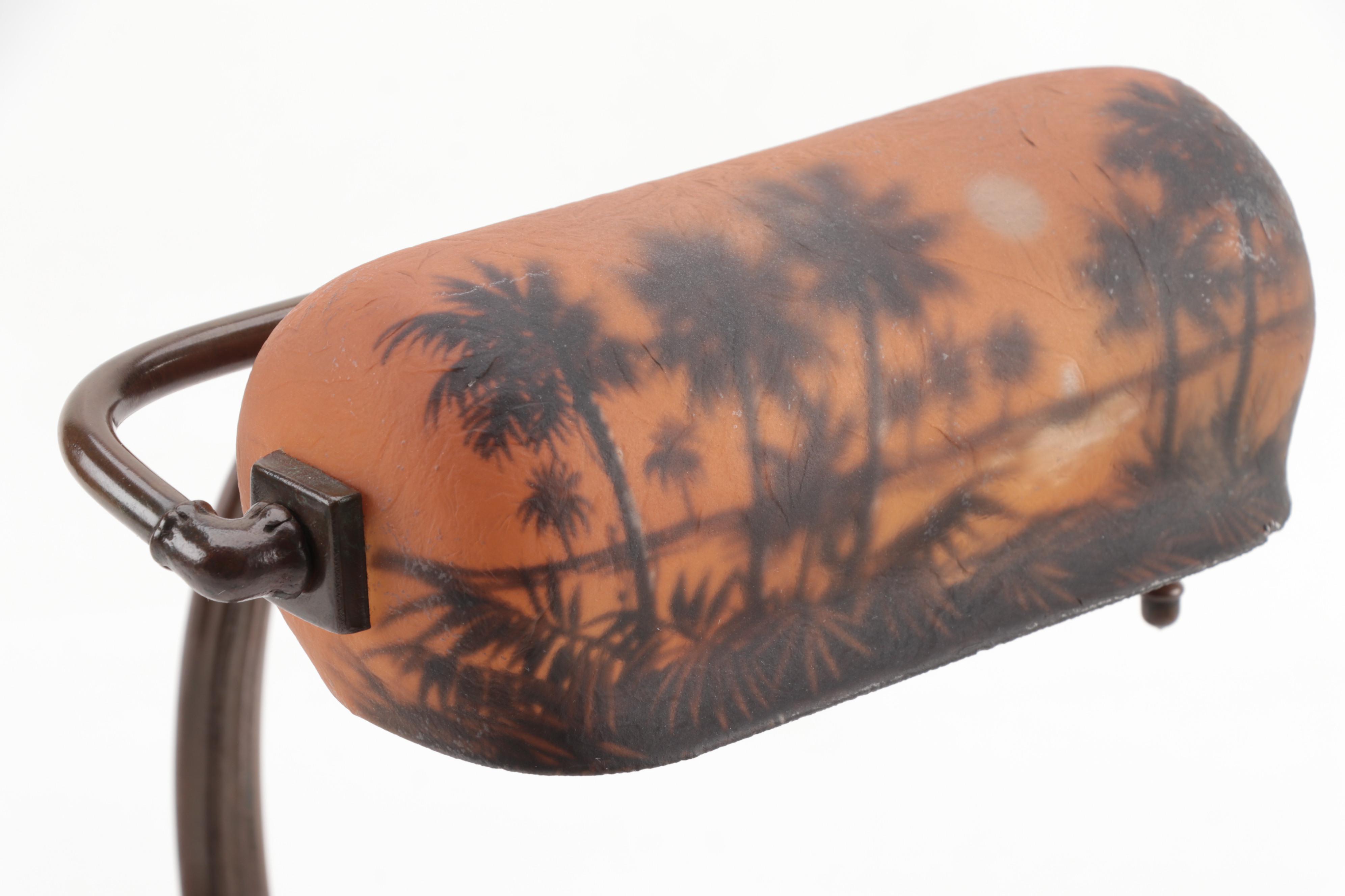 Handel Bronzed Metal Adjustable Desk Lamp with Reverse Painted Glass Shade