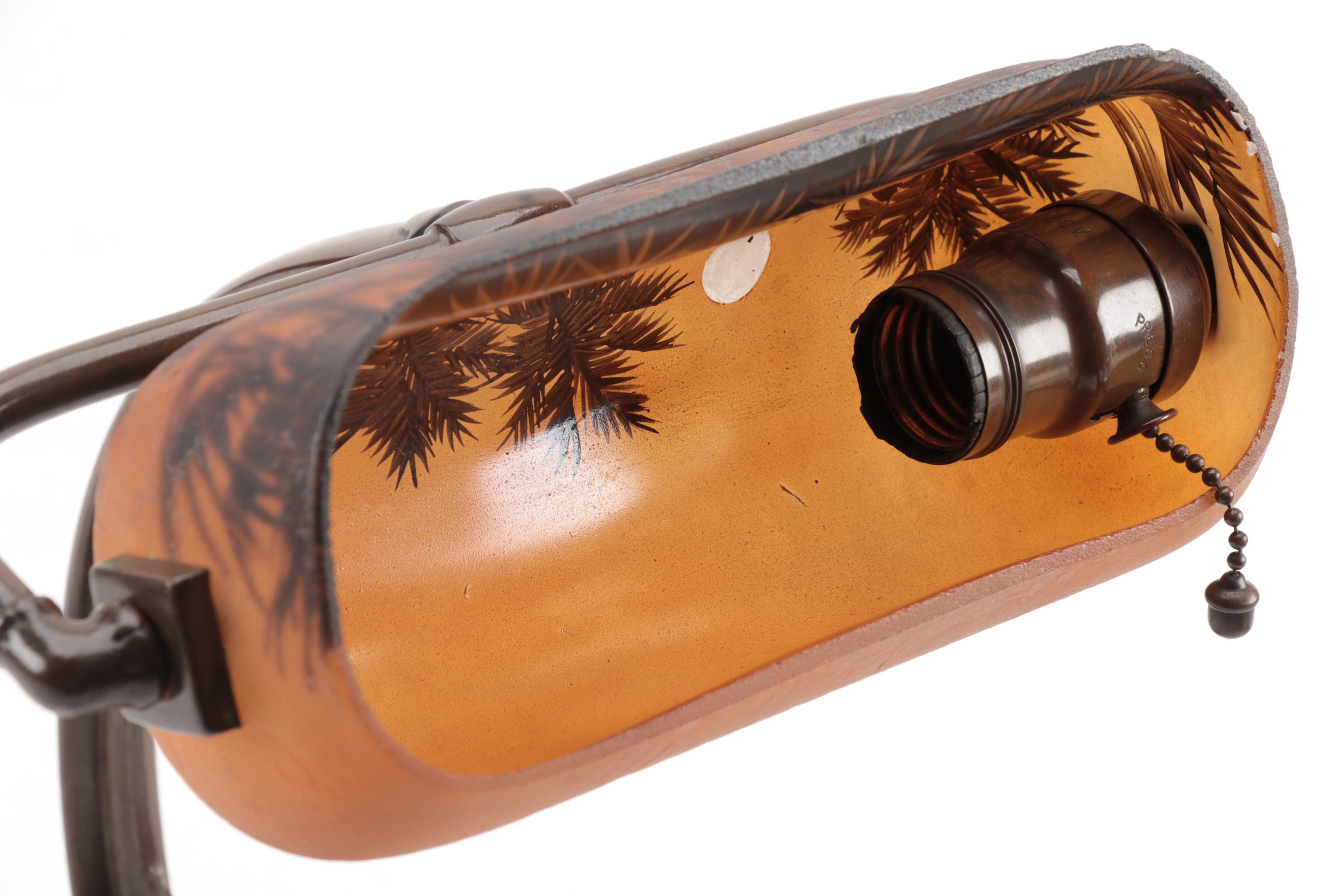 Handel Bronzed Metal Adjustable Desk Lamp with Reverse Painted Glass Shade